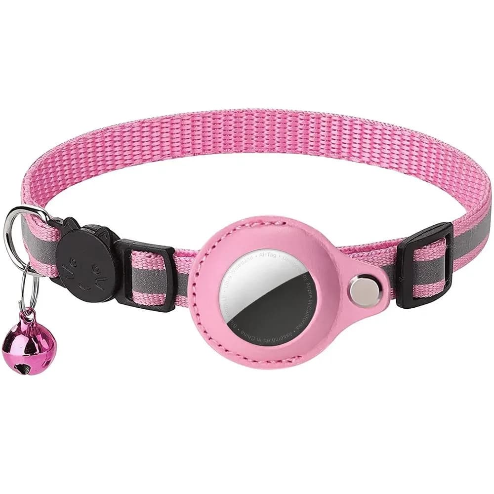 AirTag Halsband Nylon mit Reflektor, pink